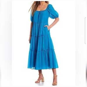 ANTONIO MELANI Bright Blue Tiered Midi Dress